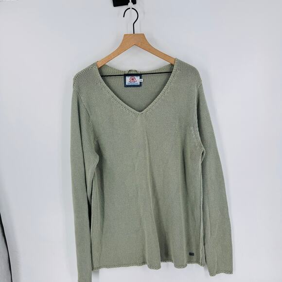 Sweaters - Luxury Vintage 100% Cotton Knit Sweater Sage Green Long Sleeve V-Neck 2XL